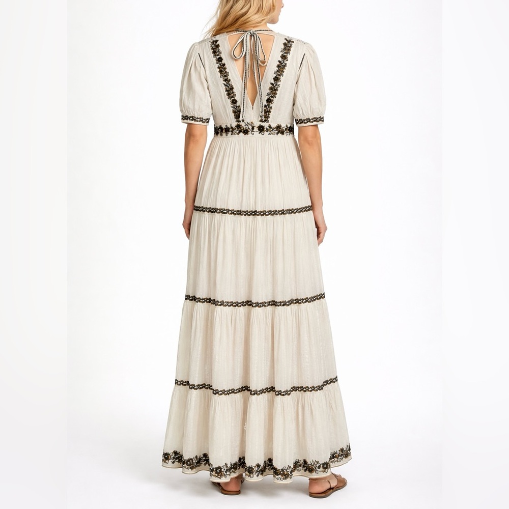 Ulla Johnson Alma Dress Blanc 100% Cotton Gauze 4 Maxi Sequin Embroidered $795 - Picture 2 of 11